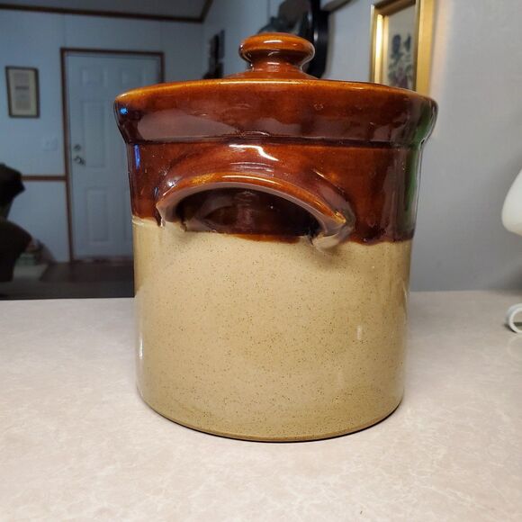 Pearsons of Chesterfield England Pottery Canister Brown Tan Crock With Lid 5" - Picture 2 of 8